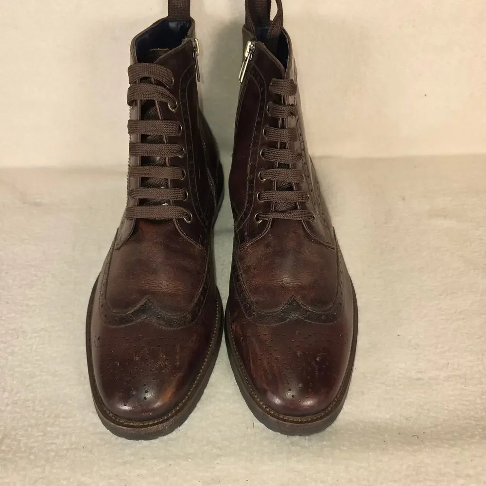 Steve Madden Men's Wingtip Ankle Boots Dark Brown Leather Side Zip Tillman Sz 8